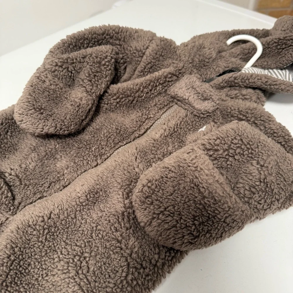Soft fleece brown teddy bear onesie